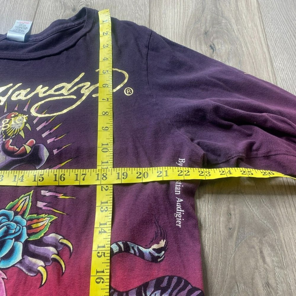 Authentic Ed Hardy Red to Black Ombre Long Sleeve Tee with Graphic Tiger & Rose - Picture 11 of 12